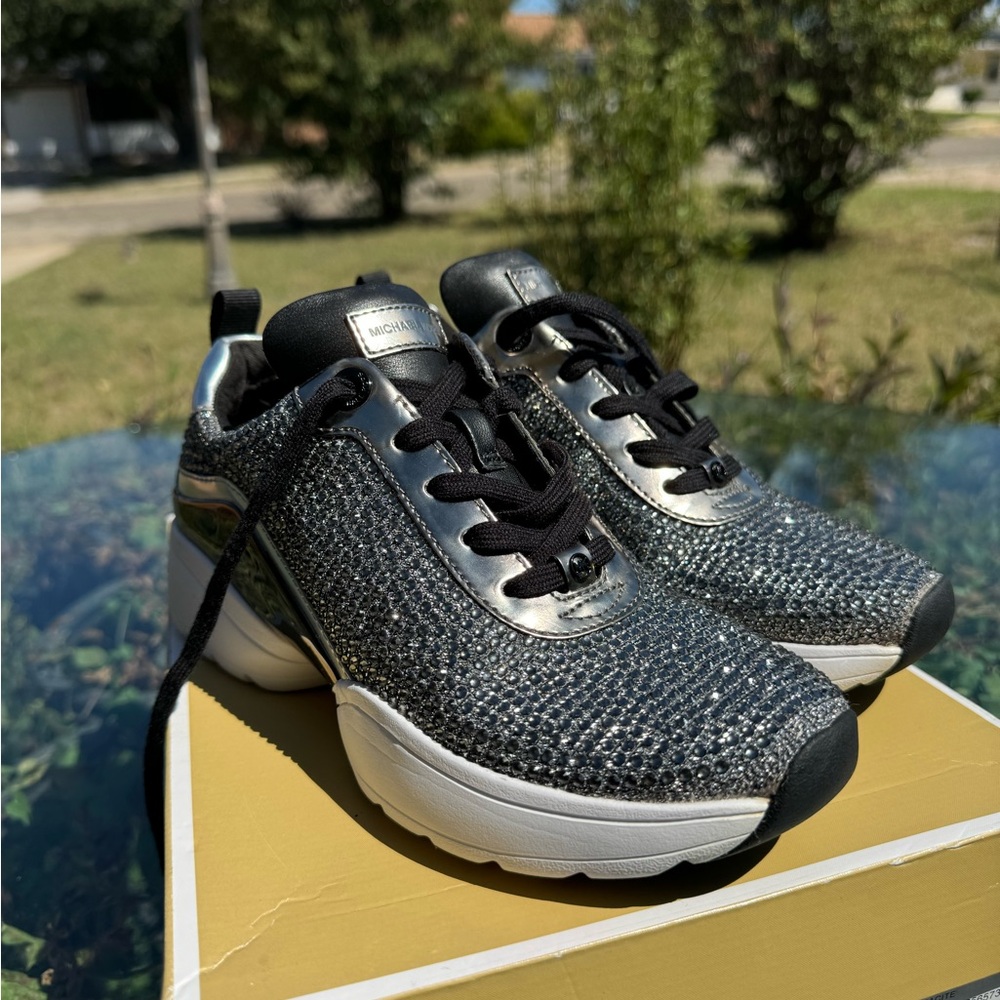 Michael Kors Glittering Silver and Black Sneakers